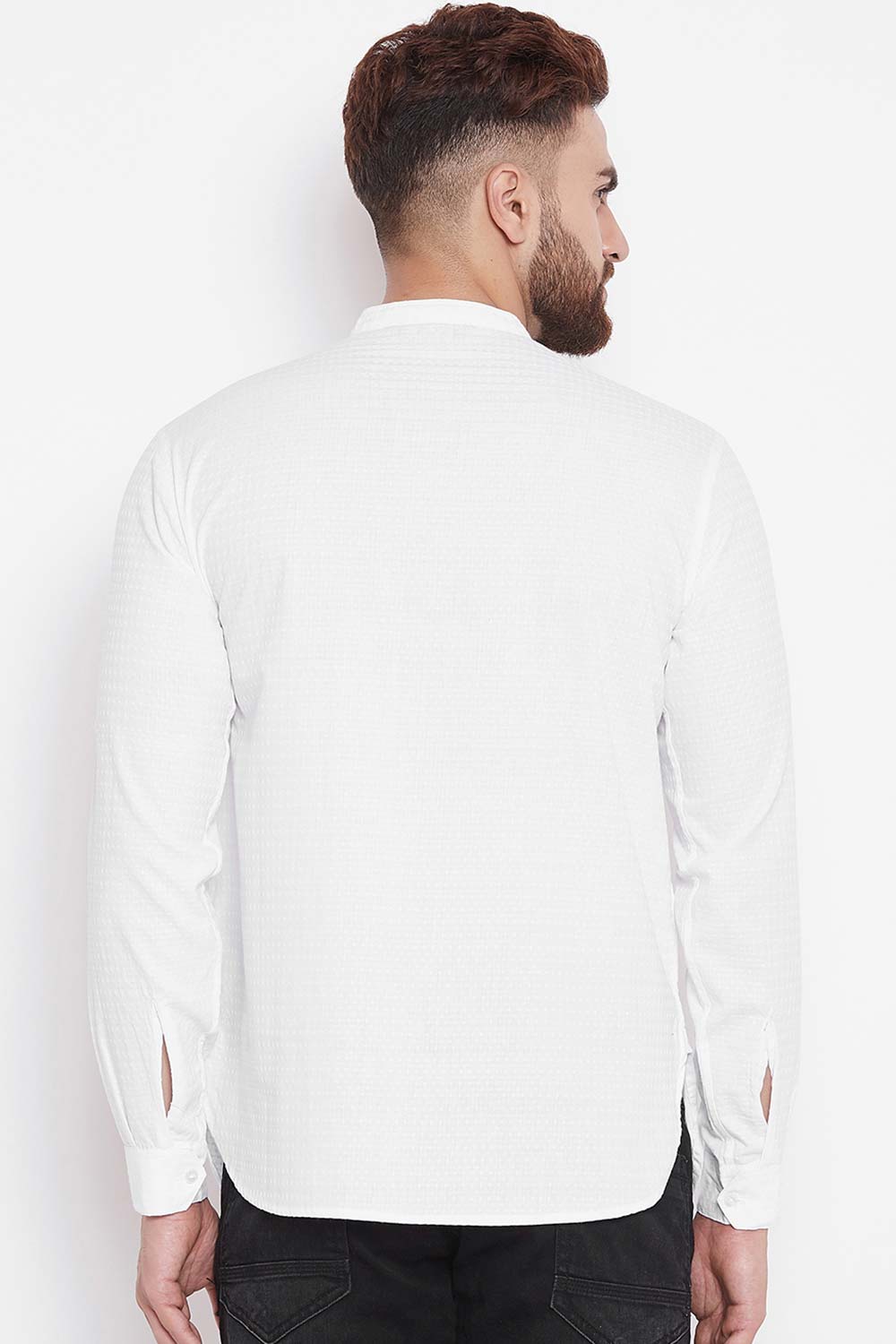Buy Blended Cotton Solid Kurta in White Online - Zoom In