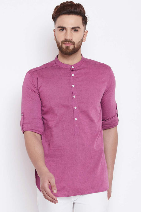 Buy Blended Cotton Solid Kurta in Pink Online
