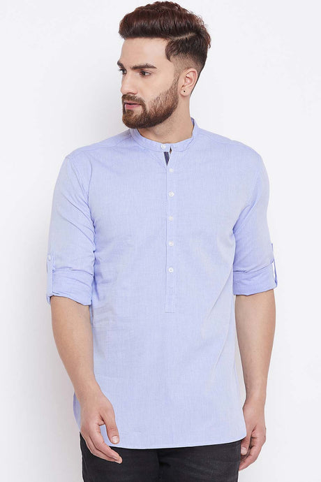 Buy Blended Cotton Striped Kurta in Blue Online