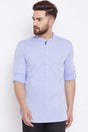 Buy Blended Cotton Striped Kurta in Blue Online