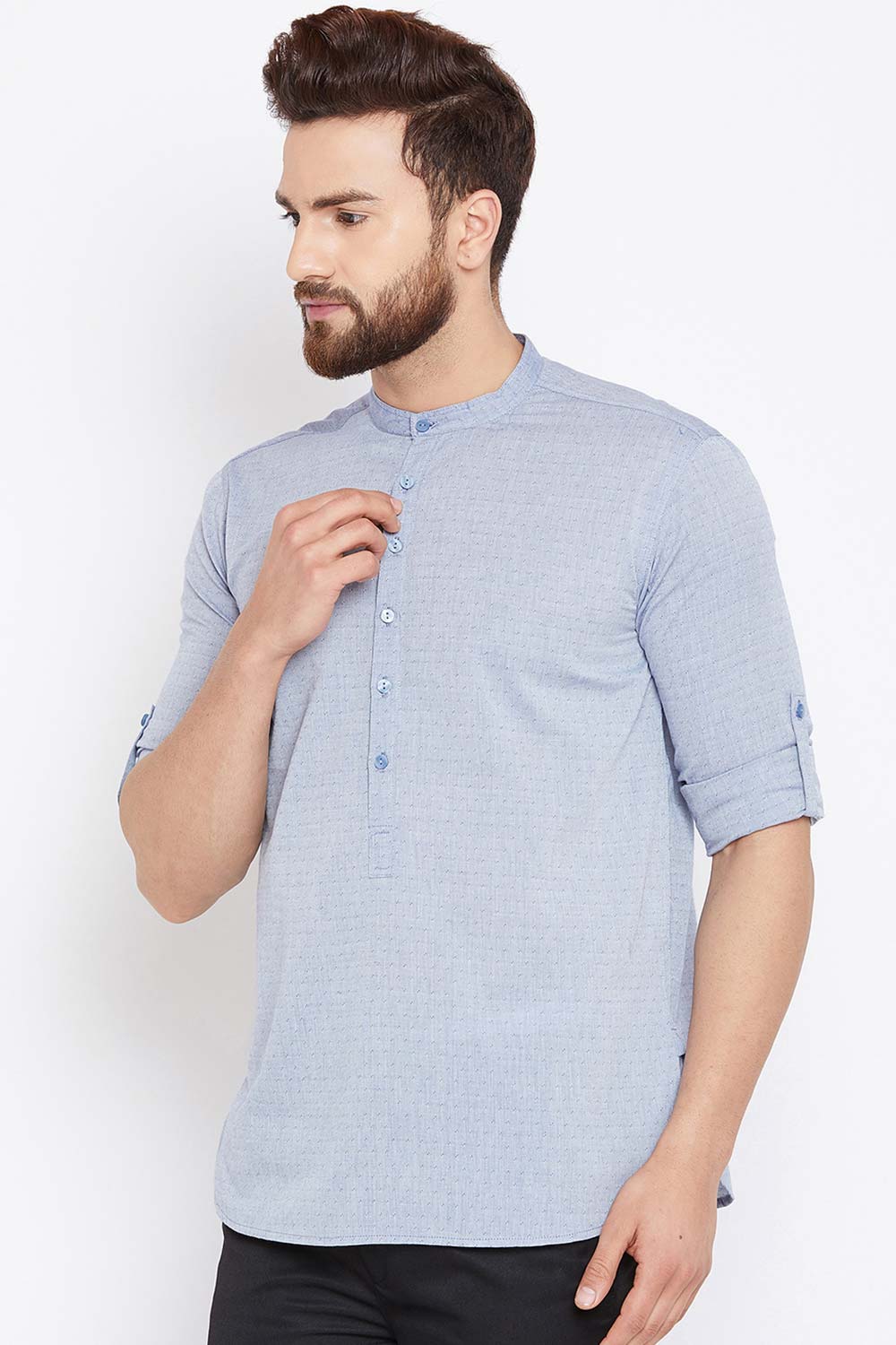 Buy Blended Cotton Solid Kurta in Grey Online - Front