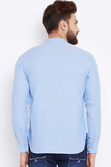 Buy Blended Cotton Solid Kurta in Sky Blue Online - Zoom In