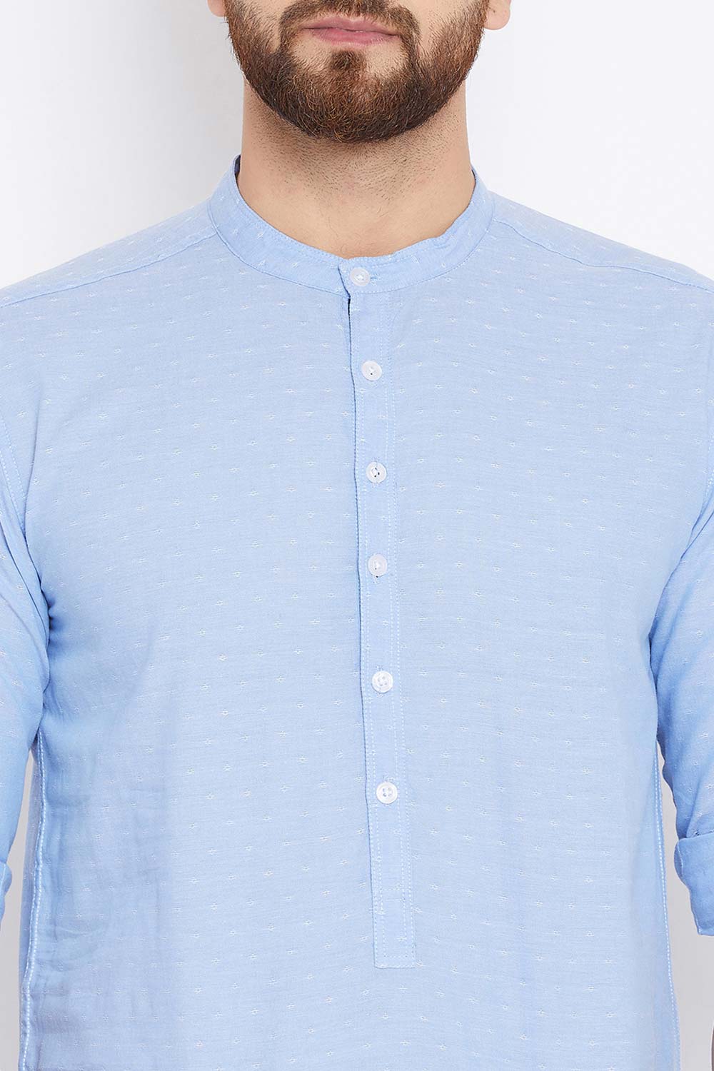 Buy Blended Cotton Solid Kurta in Sky Blue Online - Zoom Out