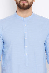 Buy Blended Cotton Solid Kurta in Sky Blue Online - Zoom Out