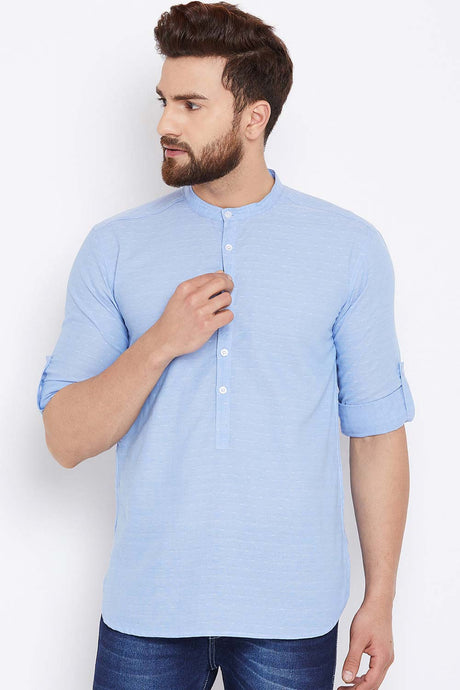 Buy Blended Cotton Solid Kurta in Sky Blue Online