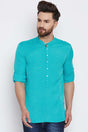 Buy Men's Cotton Solid Short Kurta in Sky Blue