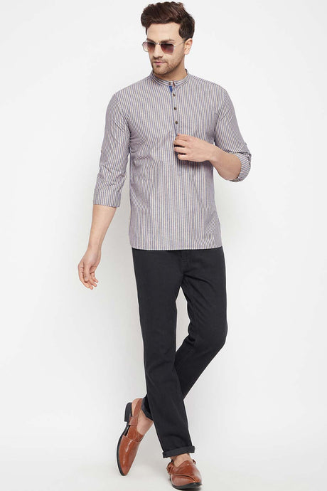 Buy Men's Pure Cotton Stripes Kurta in Grey