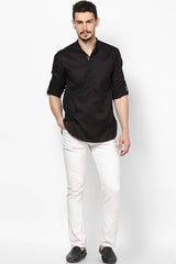 Shop Men's Solid Short Kurta in Black