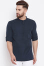 Buy Blended Cotton Solid Kurta in Navy Blue Online