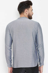 Buy Blended Cotton Striped Kurta in Grey Online - Zoom In