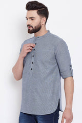 Buy Blended Cotton Striped Kurta in Grey Online - Front