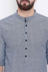 Buy Blended Cotton Striped Kurta in Grey Online - Zoom Out