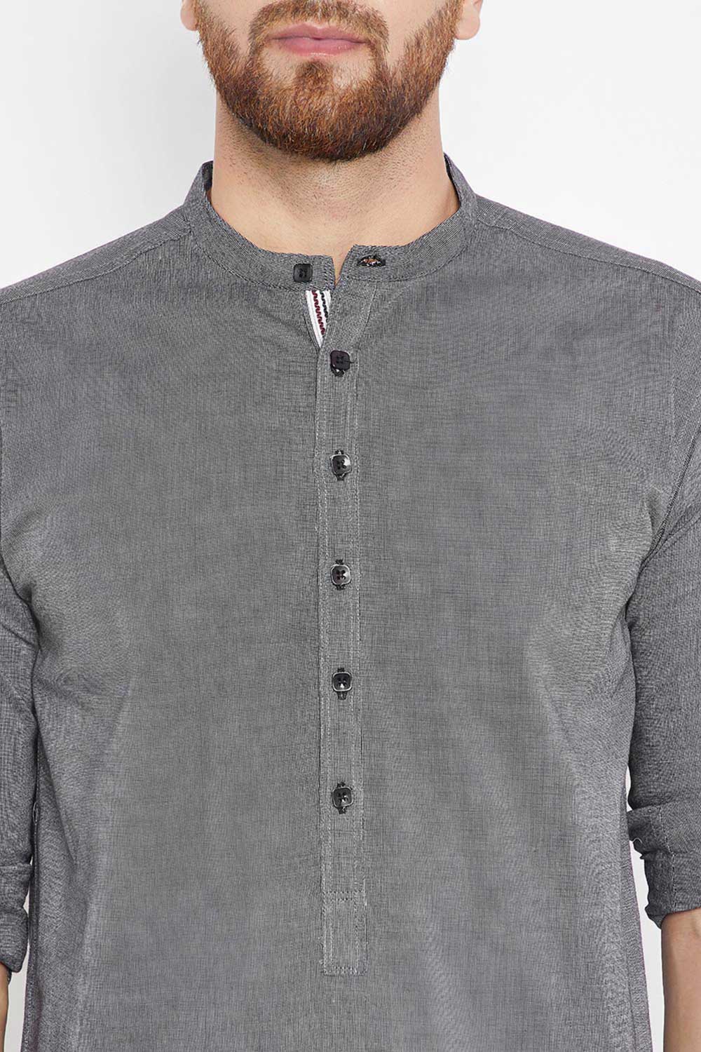 Buy Blended Cotton Solid Kurta in Grey Online - Zoom Out