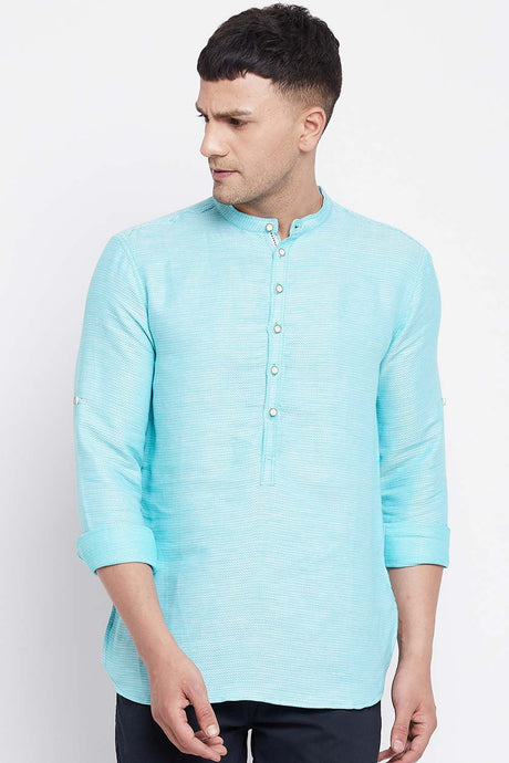 Buy Men's Pure Cotton Solid Short Sherwani Kurta in Turquoise