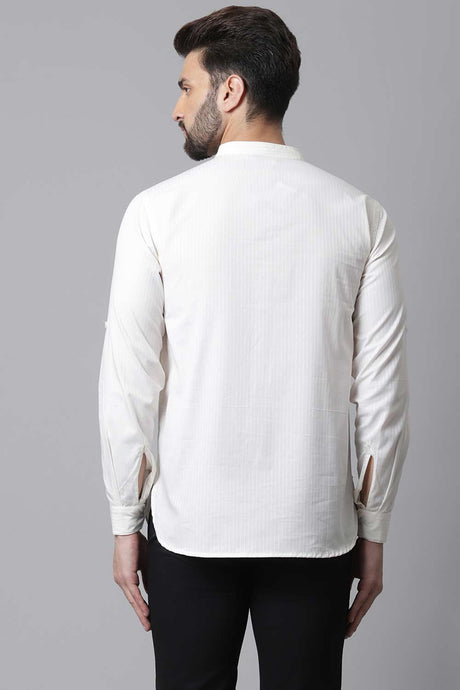 Buy Men's White Cotton Self-design Short Kurta Online - KARMAPLACE
