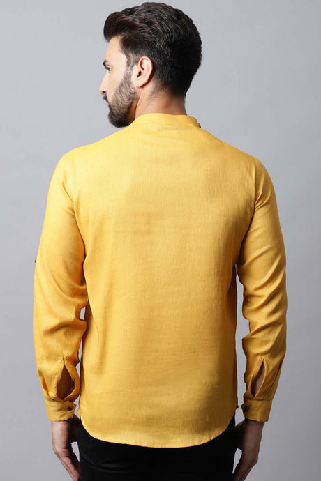 Men's Light Yellow Solid Full Sleeve Short Kurta Top