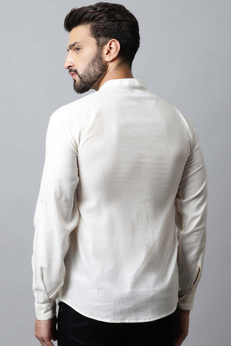 Men's Light White Solid Full Sleeve Short Kurta Top