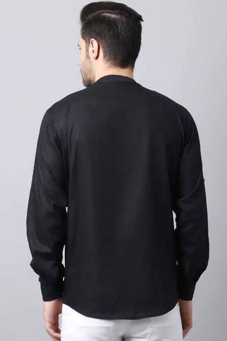 Men's Dark Black Solid Full Sleeve Short Kurta Top