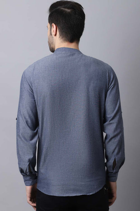 Men's Light Grey Solid Full Sleeve Short Kurta Top