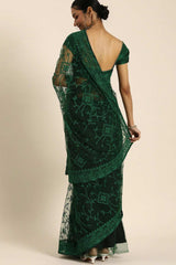 Buy Green Net Floral Embroidered Saree Online - Back