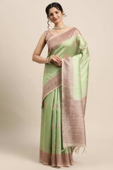 Silk Blend Green Printed Designer Saree