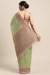 Silk Blend Green Printed Designer Saree