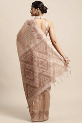 Silk Blend Beige Printed Designer Saree