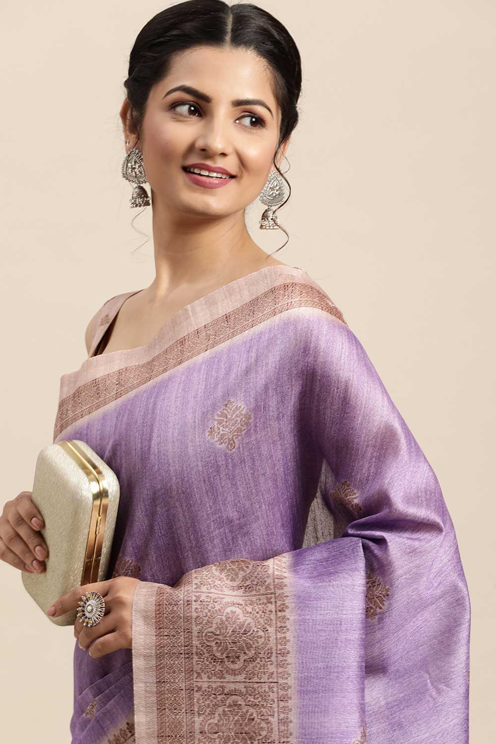 Silk Blend Lavender Printed Designer Saree