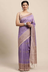 Silk Blend Lavender Printed Designer Saree