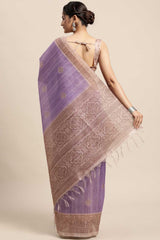 Silk Blend Lavender Printed Designer Saree