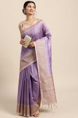 Silk Blend Lavender Printed Designer Saree