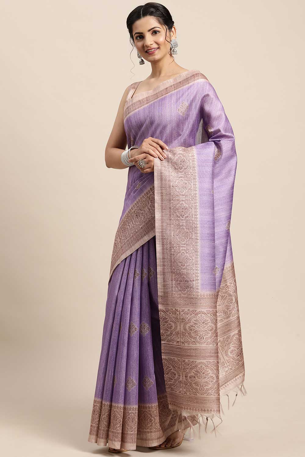 Silk Blend Lavender Printed Designer Saree