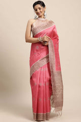 Silk Blend Pink Printed Designer Saree