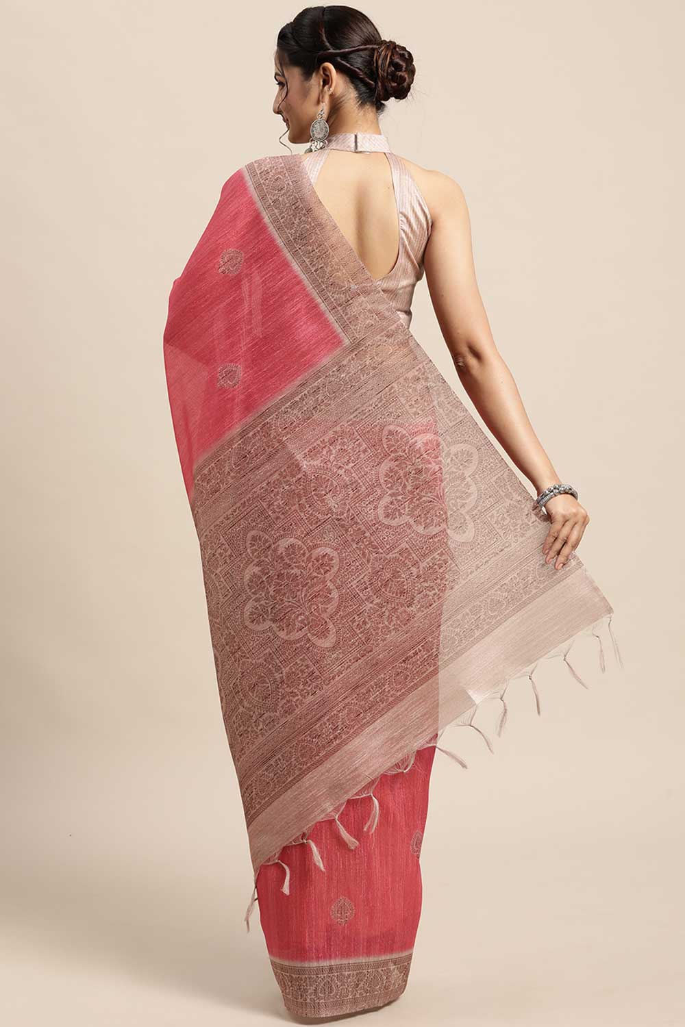 Silk Blend Pink Printed Designer Saree