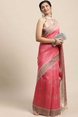 Silk Blend Pink Printed Designer Saree