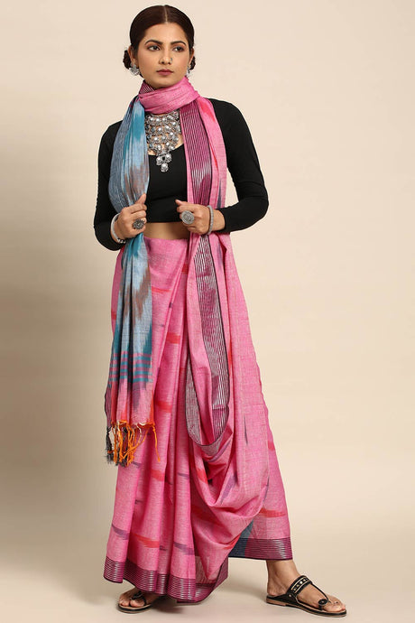 Pink Cotton Ikat Saree