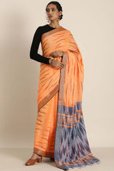 Cotton Blend Ikat Saree In Peach