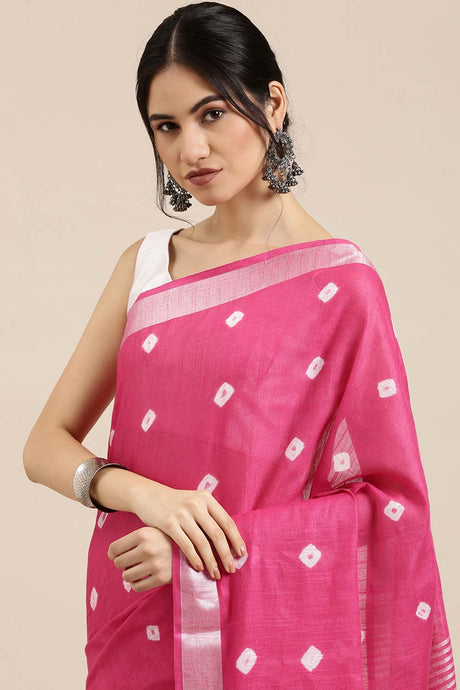 Pink Linen Blend Indian Saree