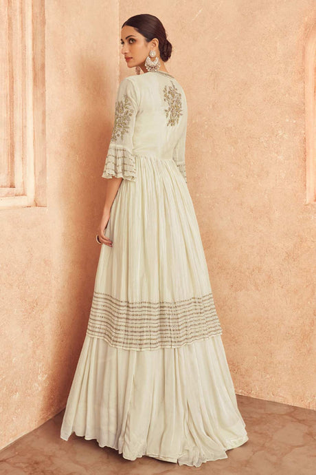 Buy Off-white georgette resham embroidery Anarkali Suit Set Online - Back