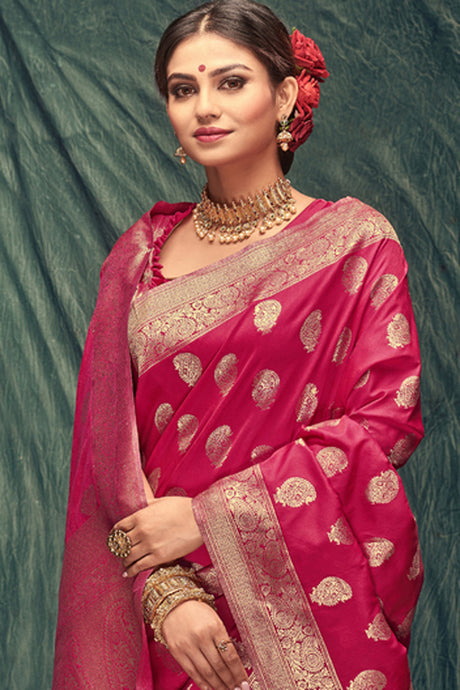 Jacquard Zari Saree In Pink