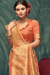 Jacquard Zari Saree In Orange