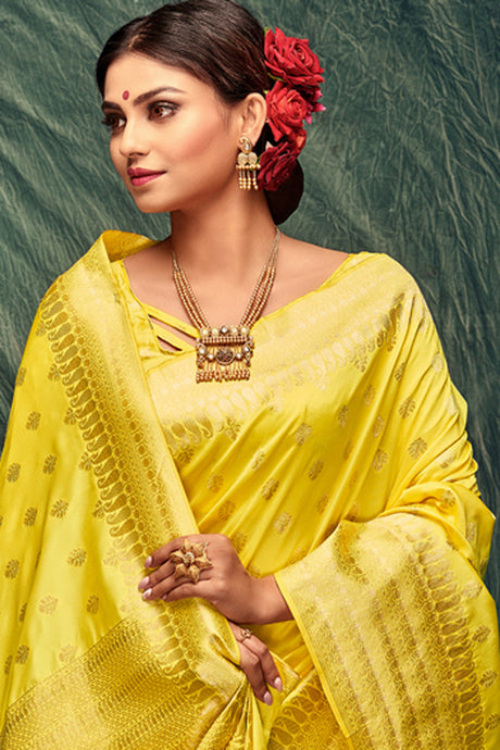 Jacquard Zari Saree In Yellow