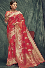 Jacquard Zari Saree In Red