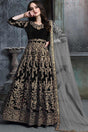 Buy black velvet resham embroidery Anarkali Suit Set Online - Front