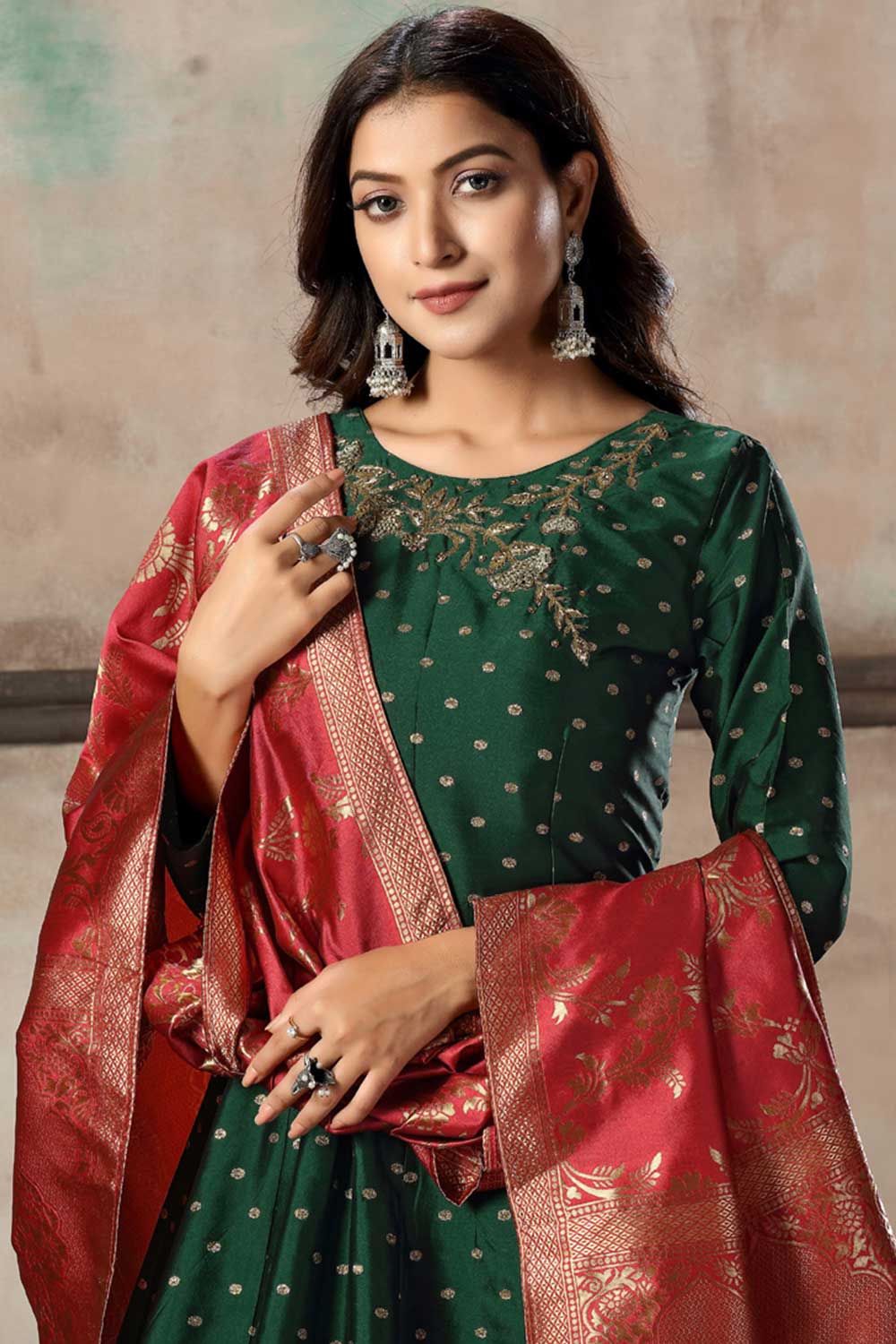 Buy green silk resham embroidery Anarkali Suit Set Online - Back
