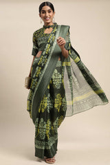 Olive Brasso Bagh Block Print Saree