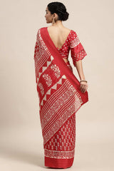 Red Brasso Batik Ikat Print Saree