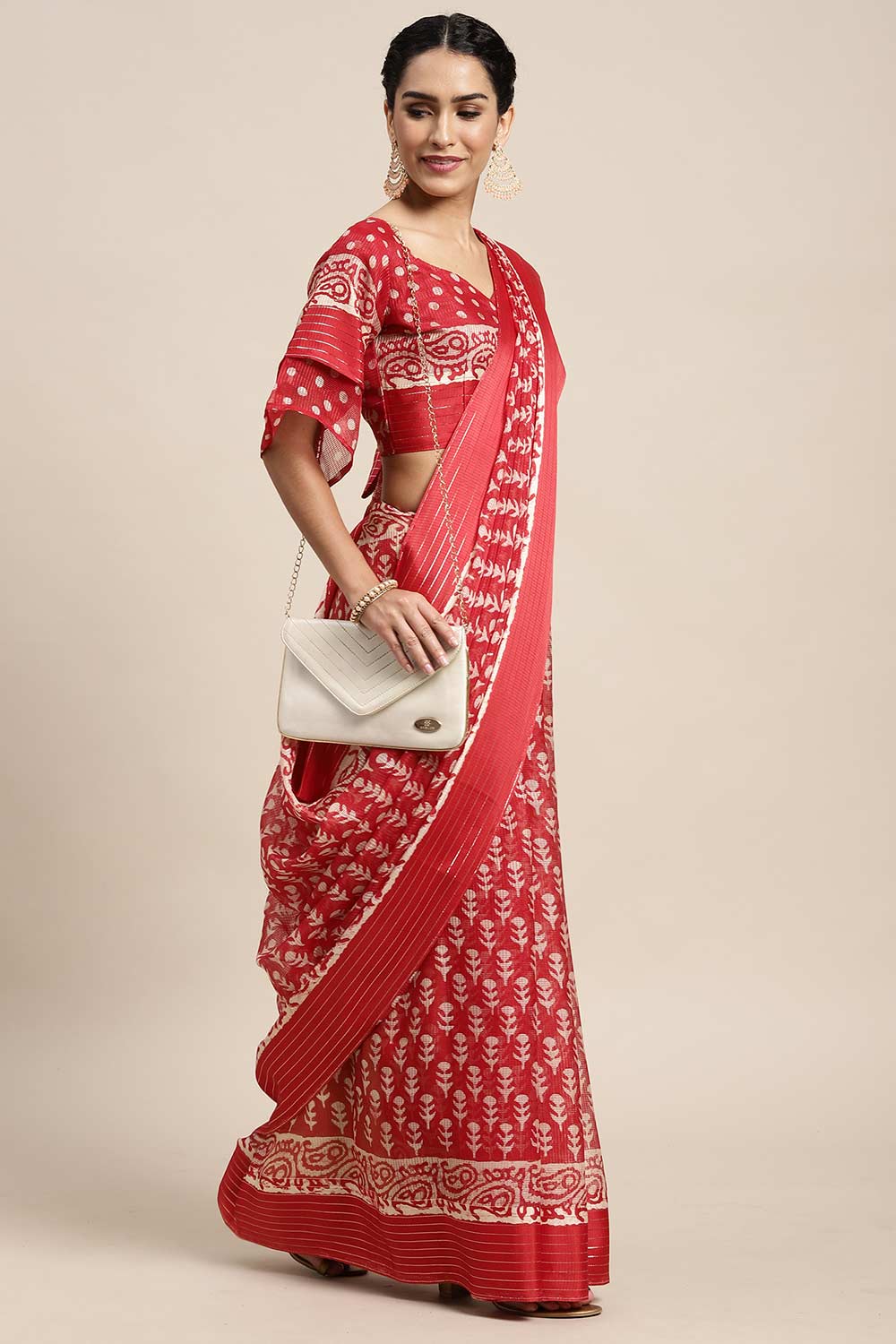 Red Brasso Batik Ikat Print Saree