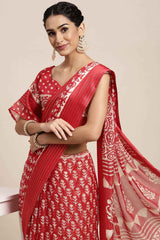 Red Brasso Batik Ikat Print Saree