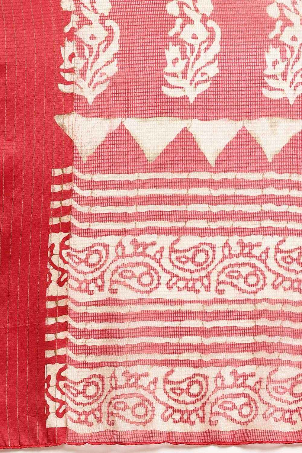 Red Brasso Batik Ikat Print Saree